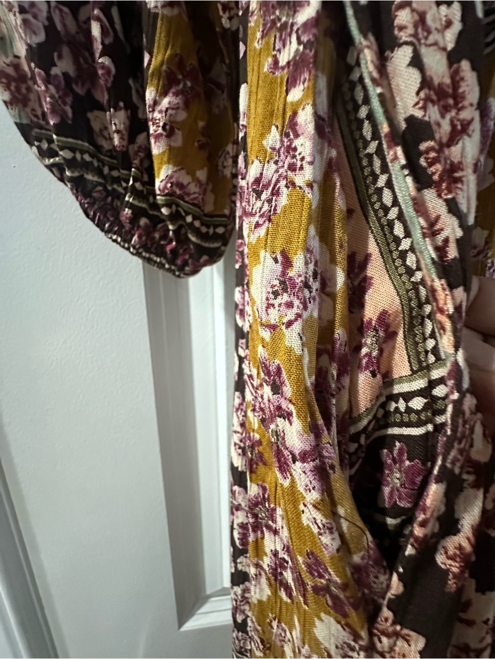 Angie Boho Floral Patchwork Maxi Dress in Brown and Gold - Picture 5 of 6